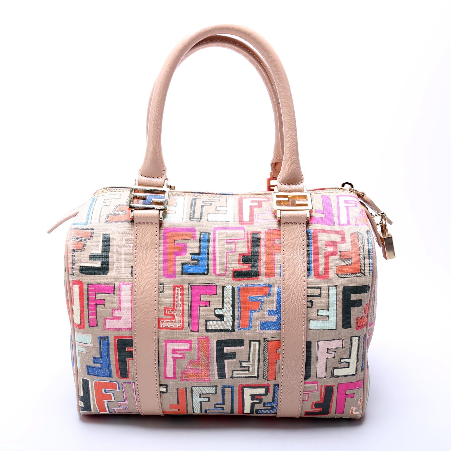Fendi 8Bl068 Zucca Boston Bag Tan Multicolor Travel Bag