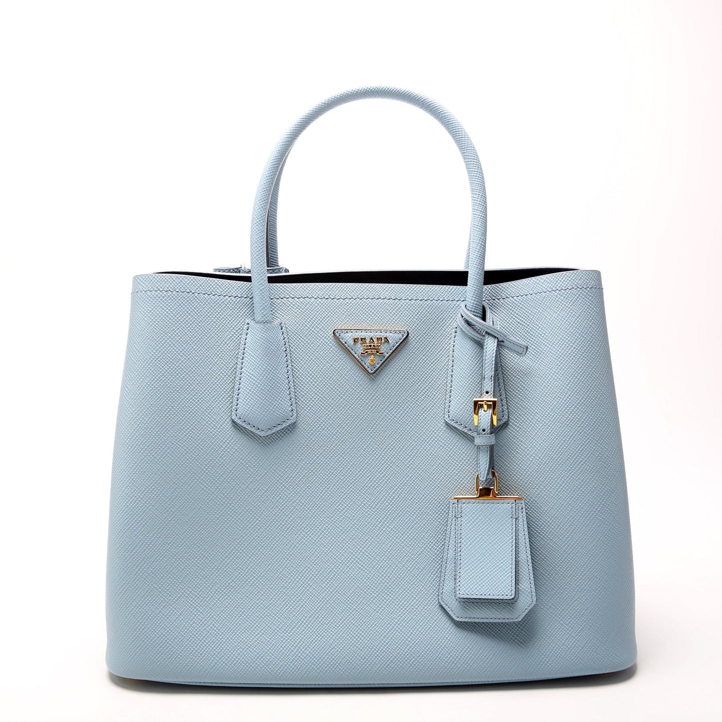 Prada Saffiano Cuir Double Bag Blue Medium Travel Bag
