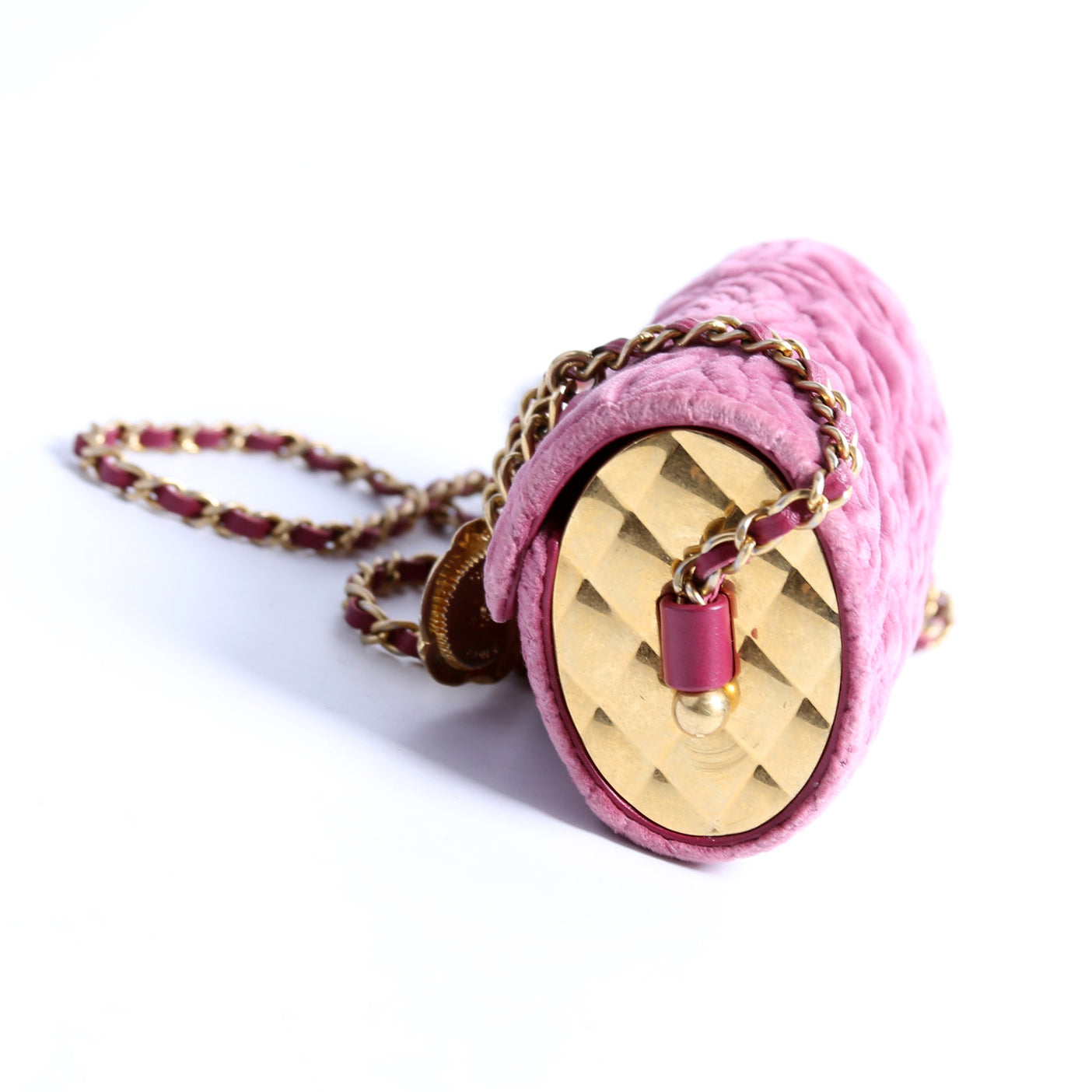 Chanel Camellia Embossed Velvet Jewel Belt Card Holder With Chain Mauve