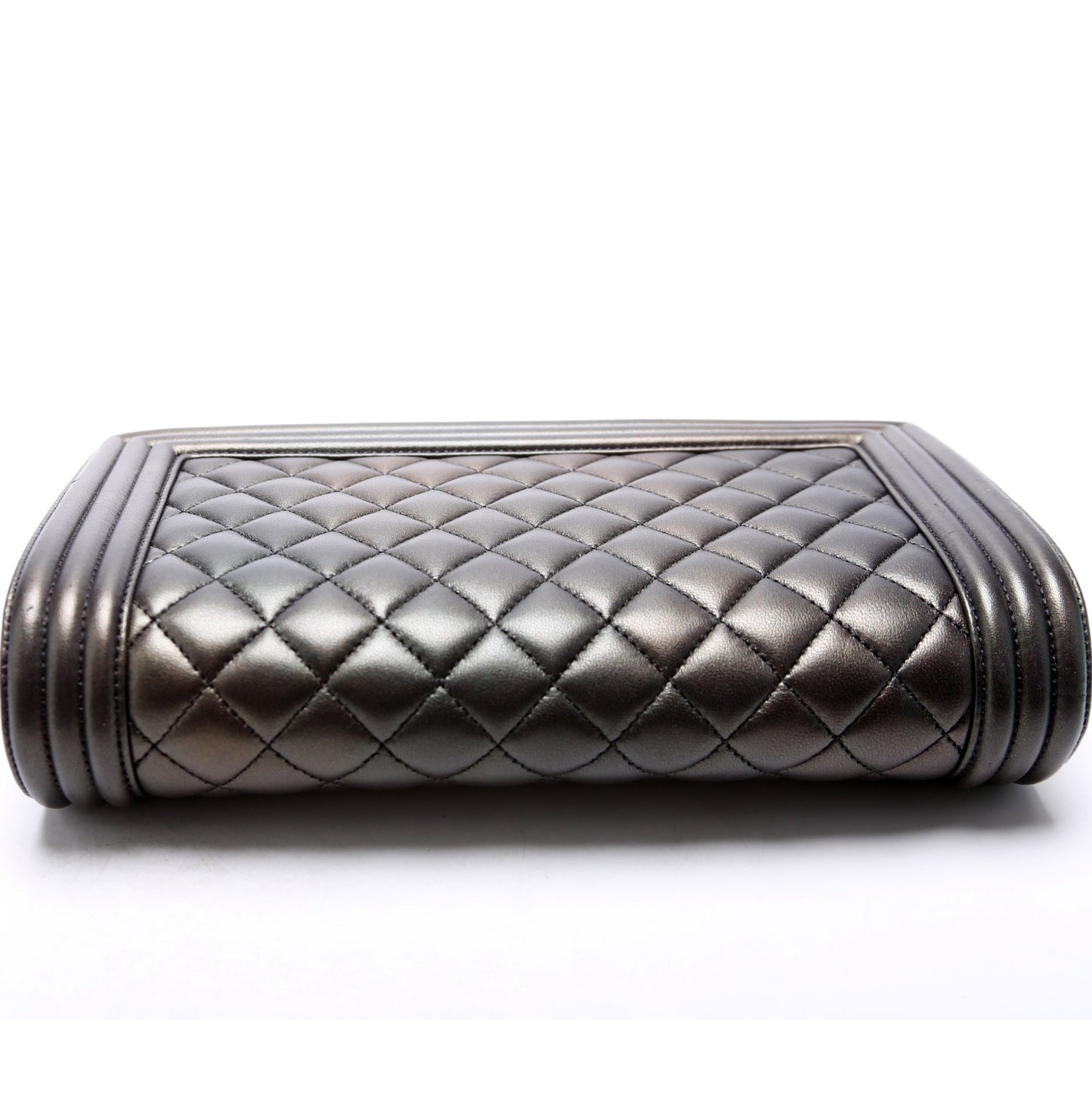 Chanel Boy Frame Clutch Metallic Lambskin 24M Grey