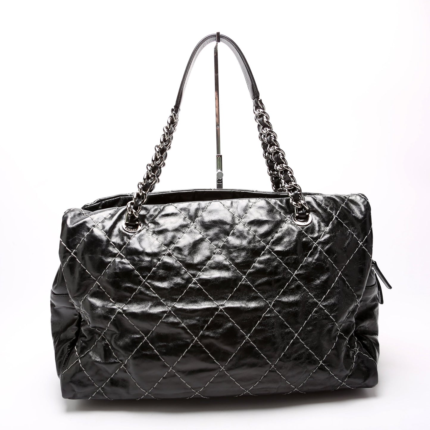 Chanel Double Contrast Stitch Goat 13M Black Tote Bag