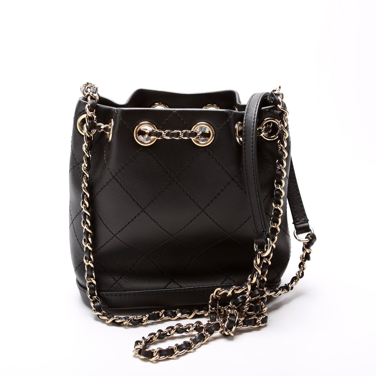 Chanel CC Mini Chain Bucket Bag Stitched Calfskin 28M Black
