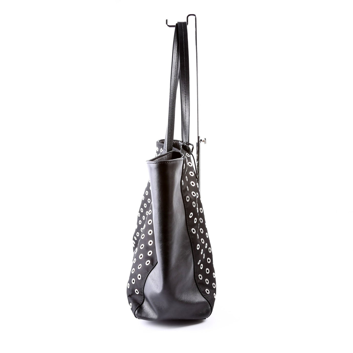 Prada Tressuto Grommet Tote Bag Leather Black