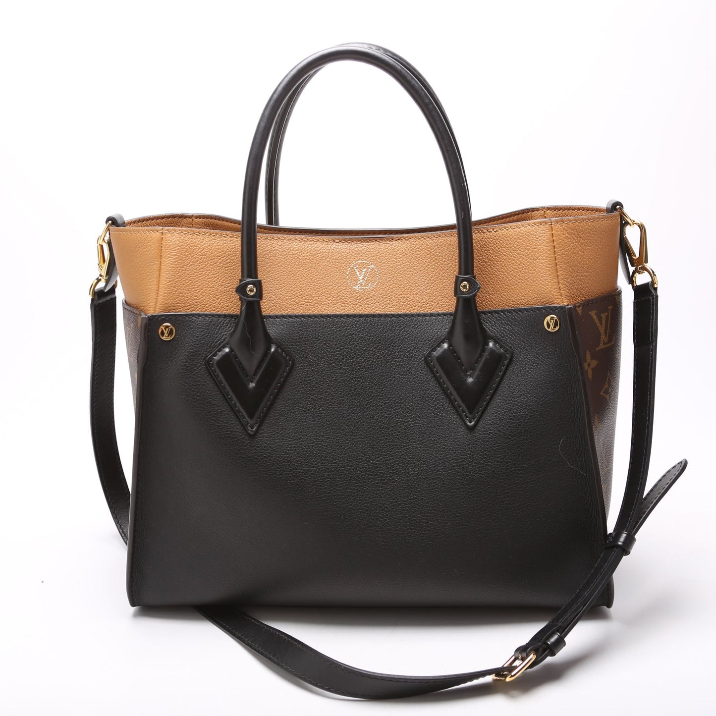 Louis Vuitton On My Side MM Monogram Calfskin Black Brown Handbag