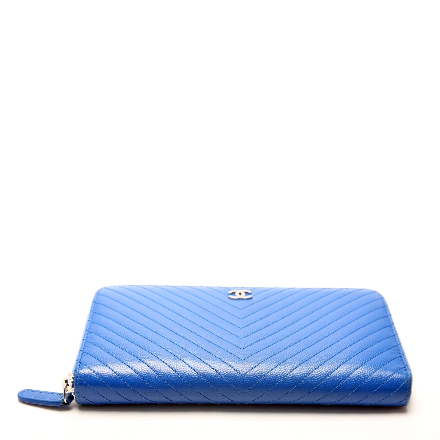 Chanel Chevron Zip Around Wallet Blue