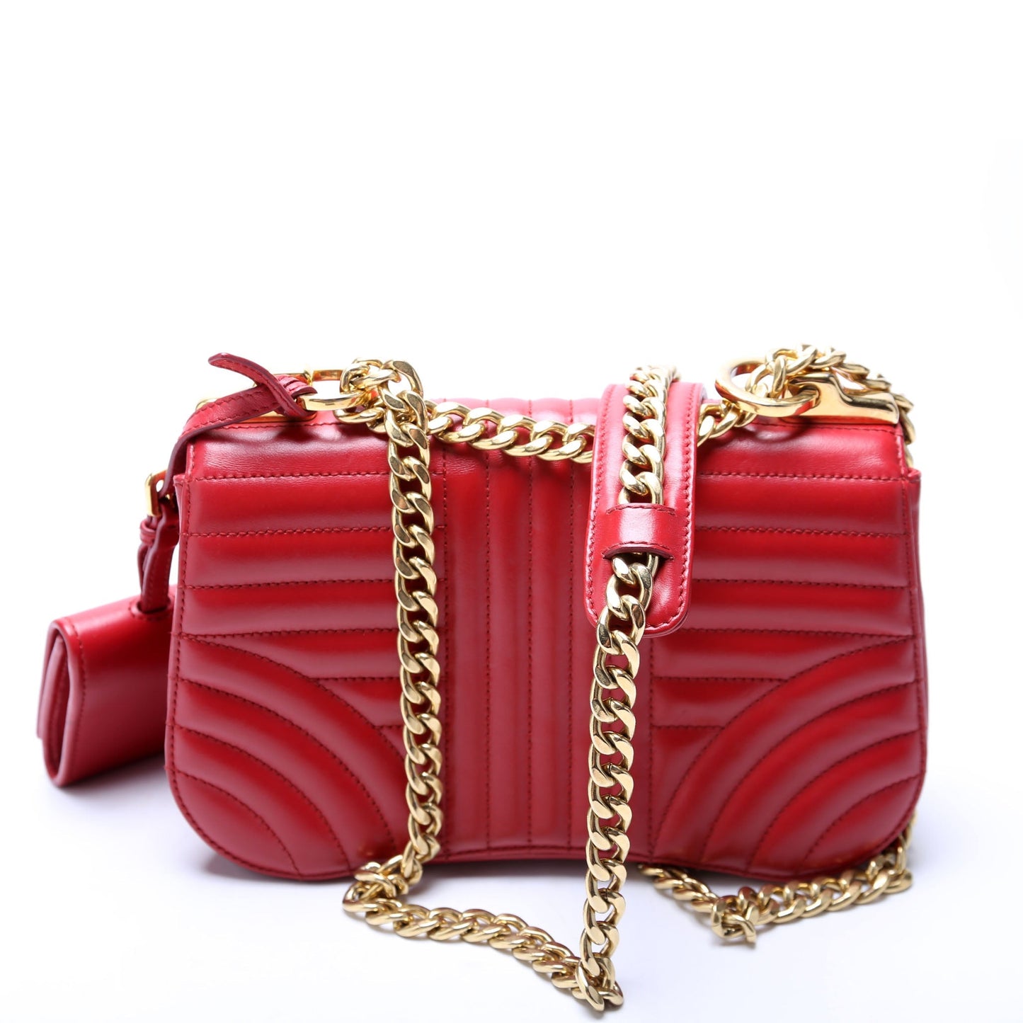 Prada Diagramme Curved Calfskin Bag Red Flap Travel Bag