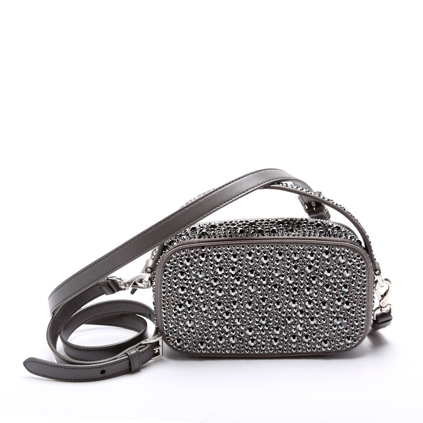 Prada Odette Crystal Triangle Crossbody Grey Bag Satin Mini Crossbody Bag