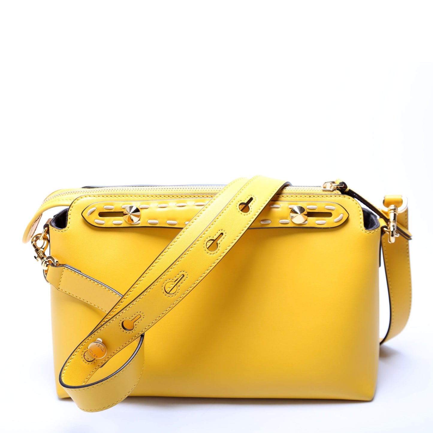 Fendi 8Bl146 By The Way Boston Calfskin Whipstitch Bag Yellow Medium Travel Bag