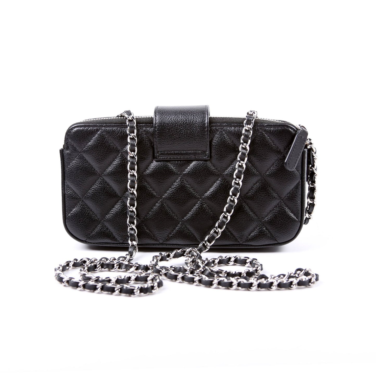 Chanel WOC CC Box Double Zip Grain Black Clutch Bag