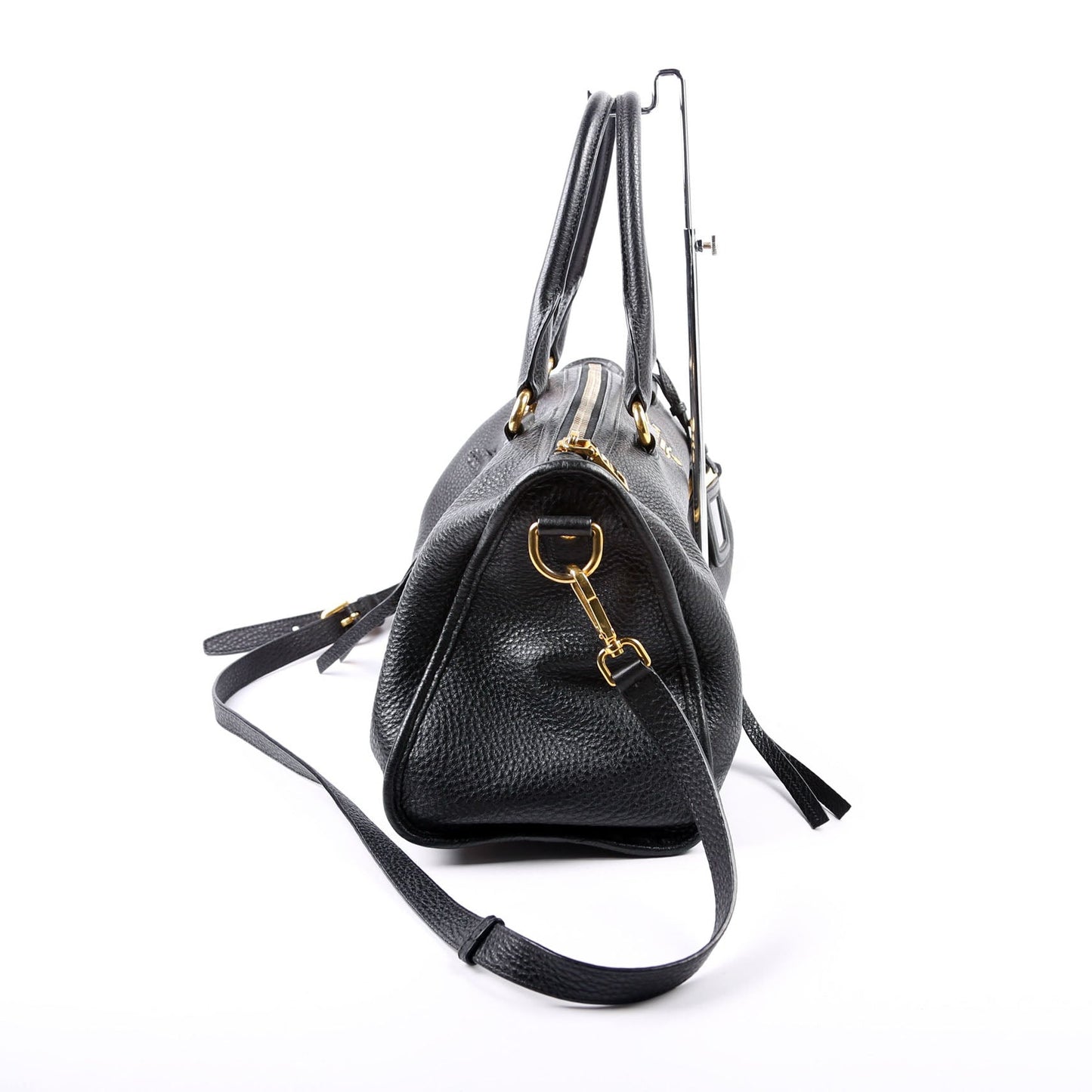 Prada Vitello Daino Zip Shopping Satchel Bag Black Large Travel Bag