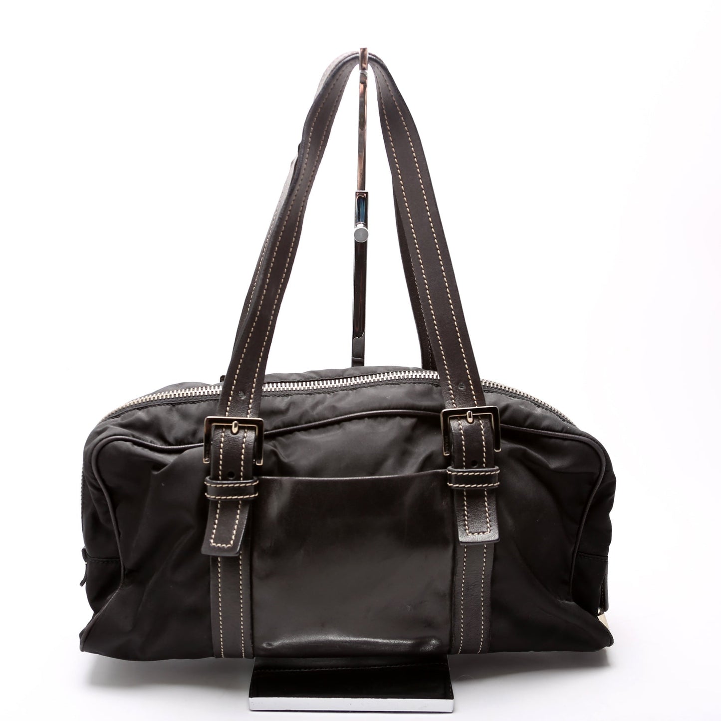 Prada Tessuto Shoulder Bag Leather Nylon