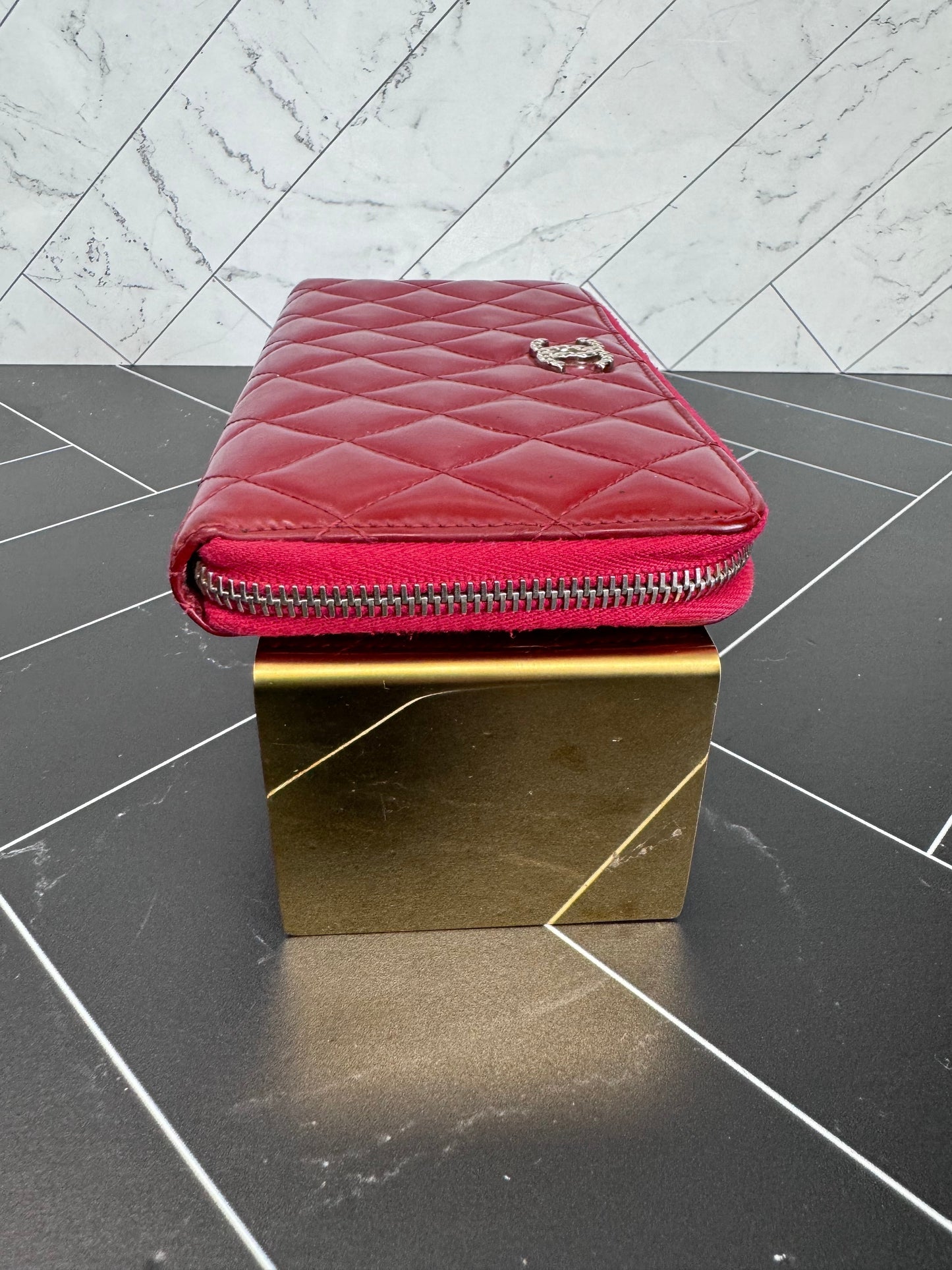 Chanel Fuchsia Patent Leather Quilted Zippy Wallet