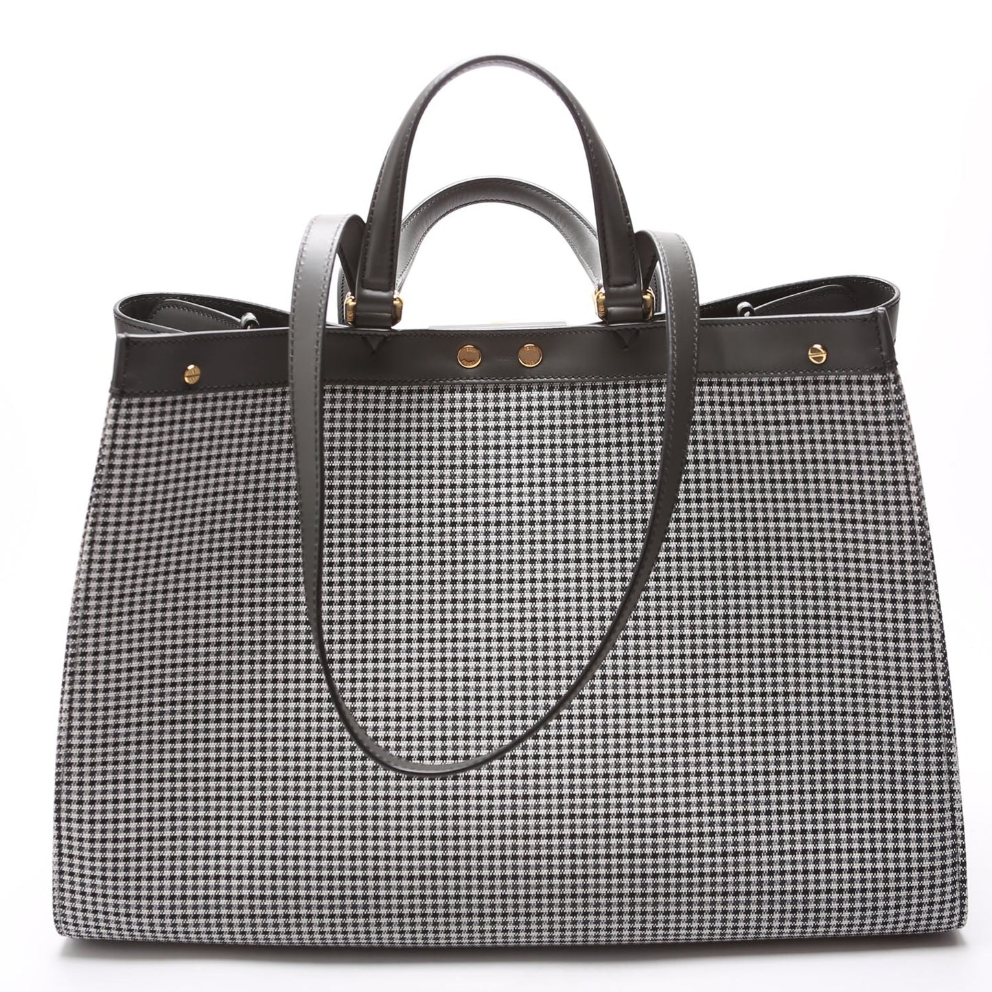 Fendi 8Bh374 Peekaboo Ff Wool Houndstooth Tote Bag Blue