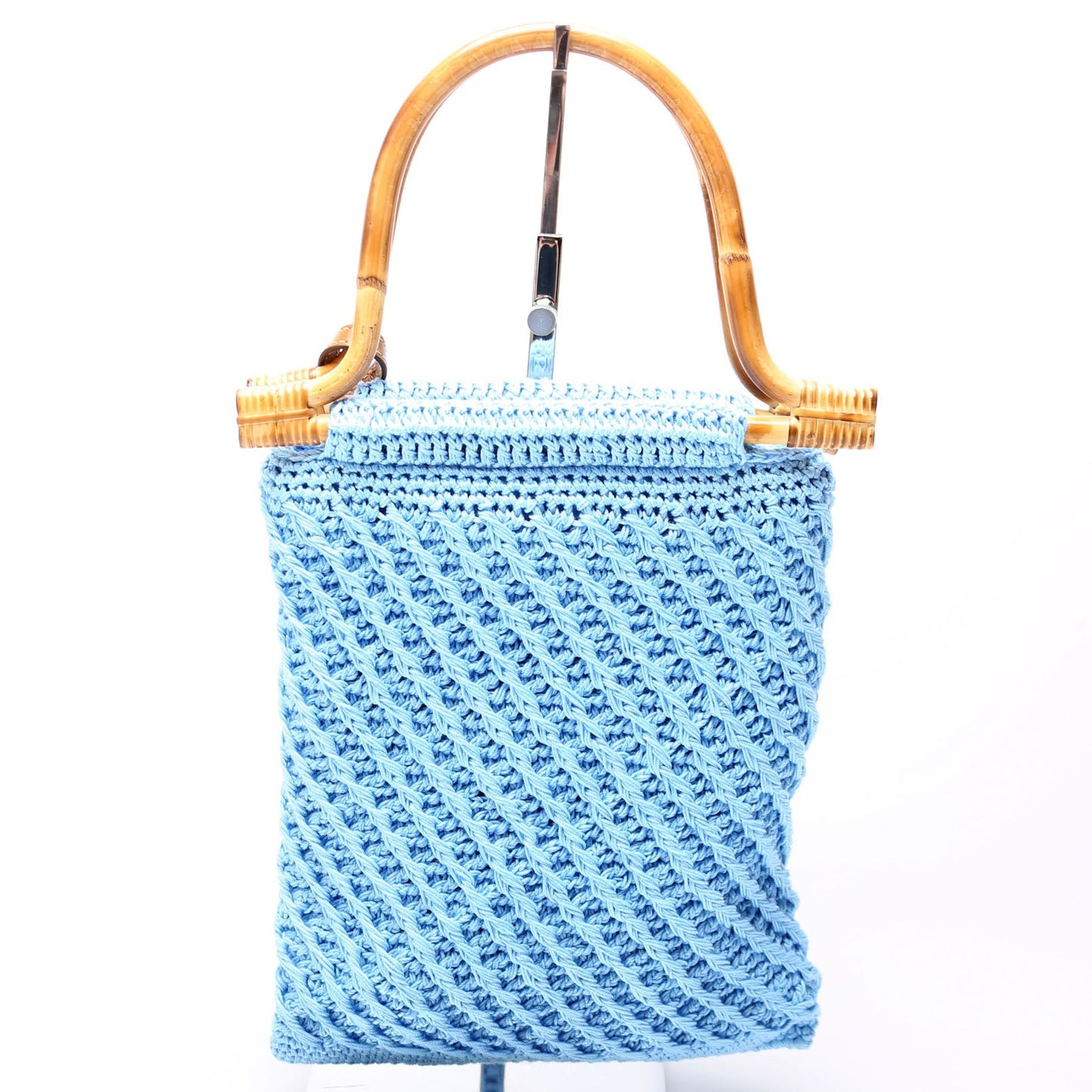 Prada Crochet Bamboo Top Handle Bag Blue Mini Travel Bag