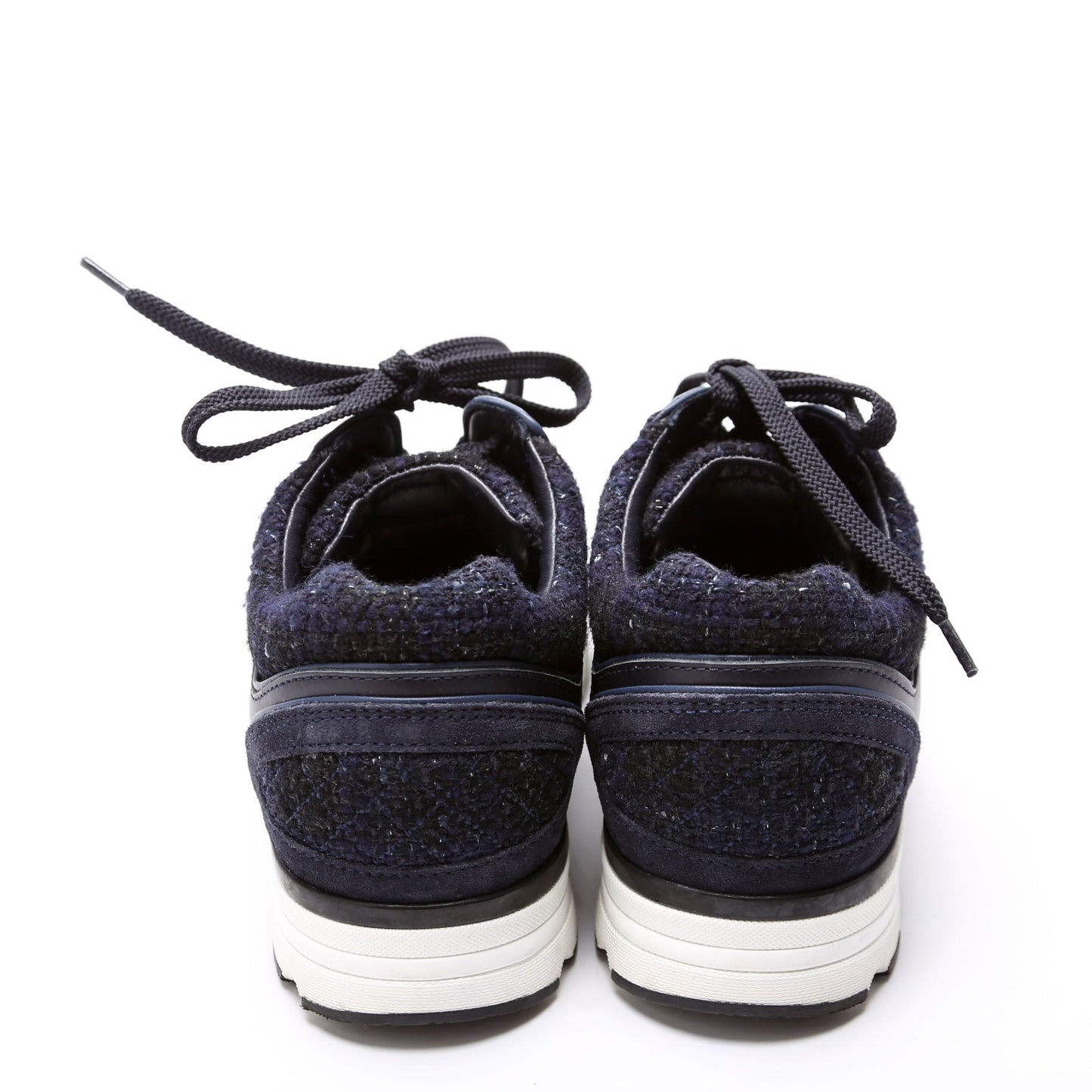 Chanel Tweed/Suede CC Trainers Size 38 Navy
