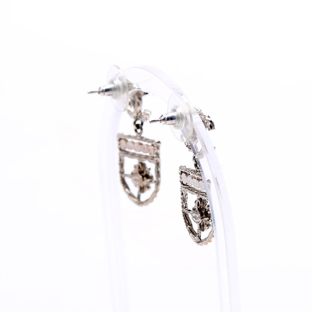 Chanel CC Shield Drop Silver Earrings