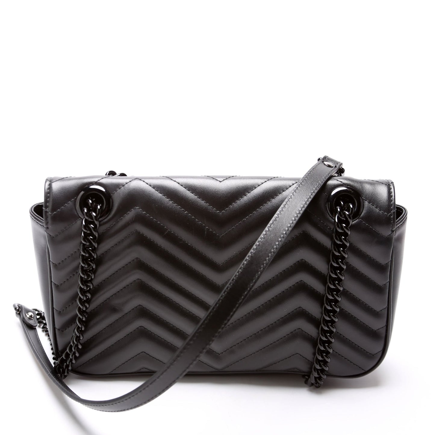 Gucci Marmont Monochrome Leather Black Small Flap Shoulder Bag