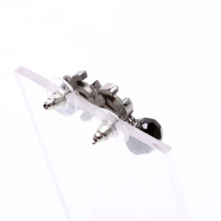 Chanel CC Bead Ruthenium Drop Earrings Silver/Black