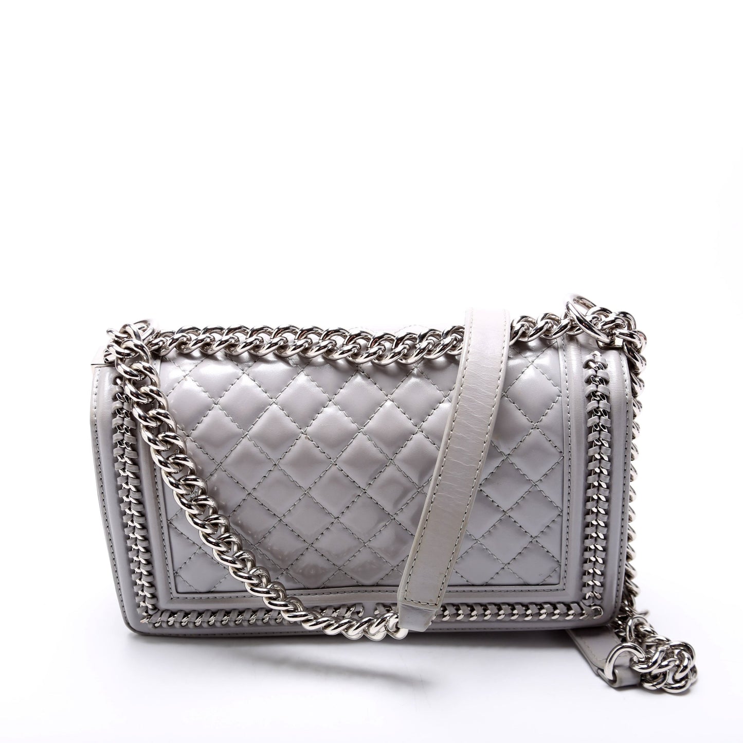 Chanel Boy Flap Around Quilted Lambskin 30M Grey Handbag
