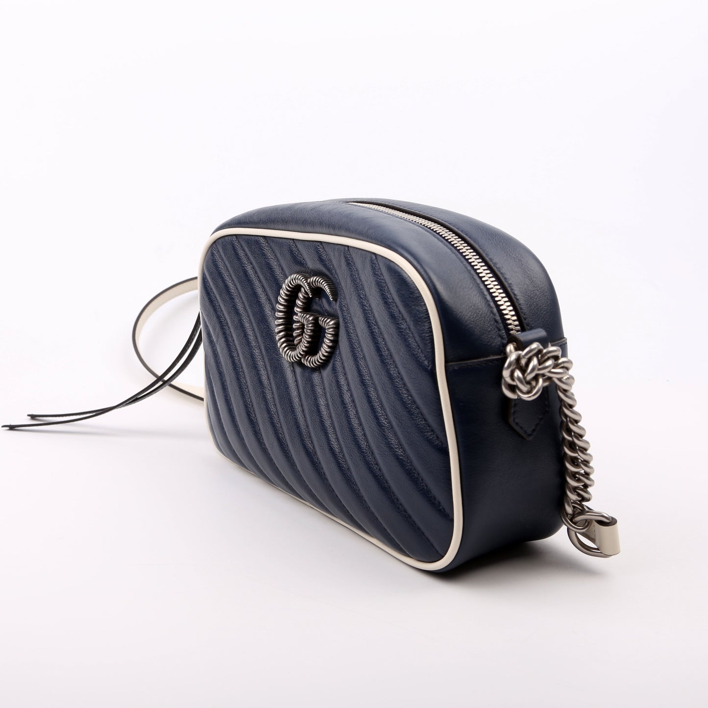 Gucci Marmont Camera Leather White Blue Small Travel Bag