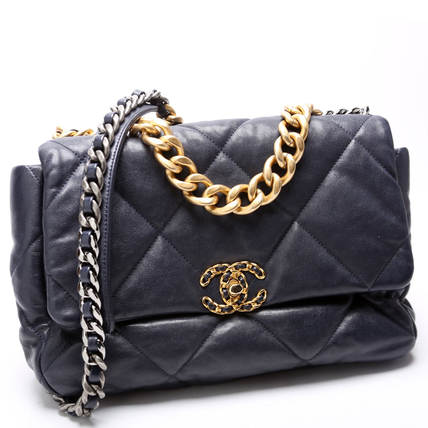 Chanel Quilted Goatskin 19 Flap 29M Blue Handbag