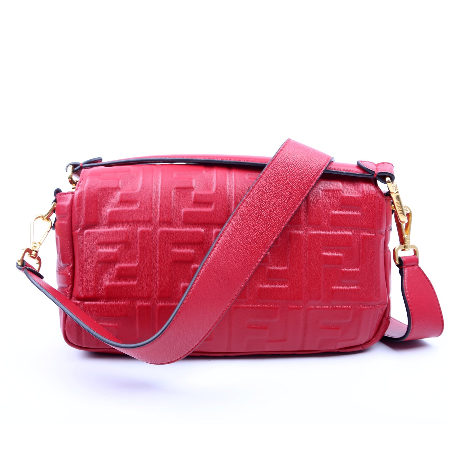 Fendi Baguette Ff Nappa Bag Red Embossed Shoulder Bag