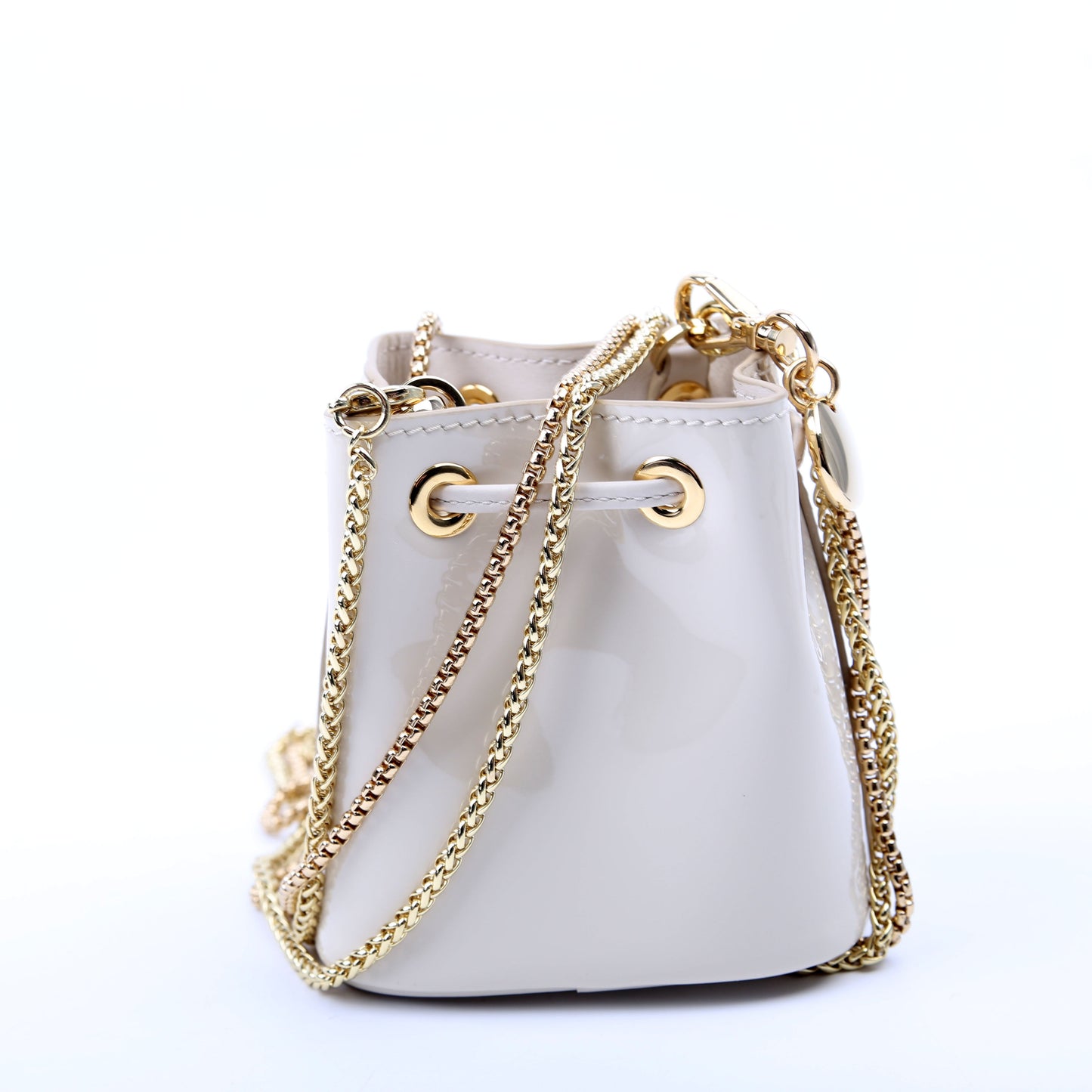 Prada Drawcord Triangle Vernice Shoulder Bag White Mini