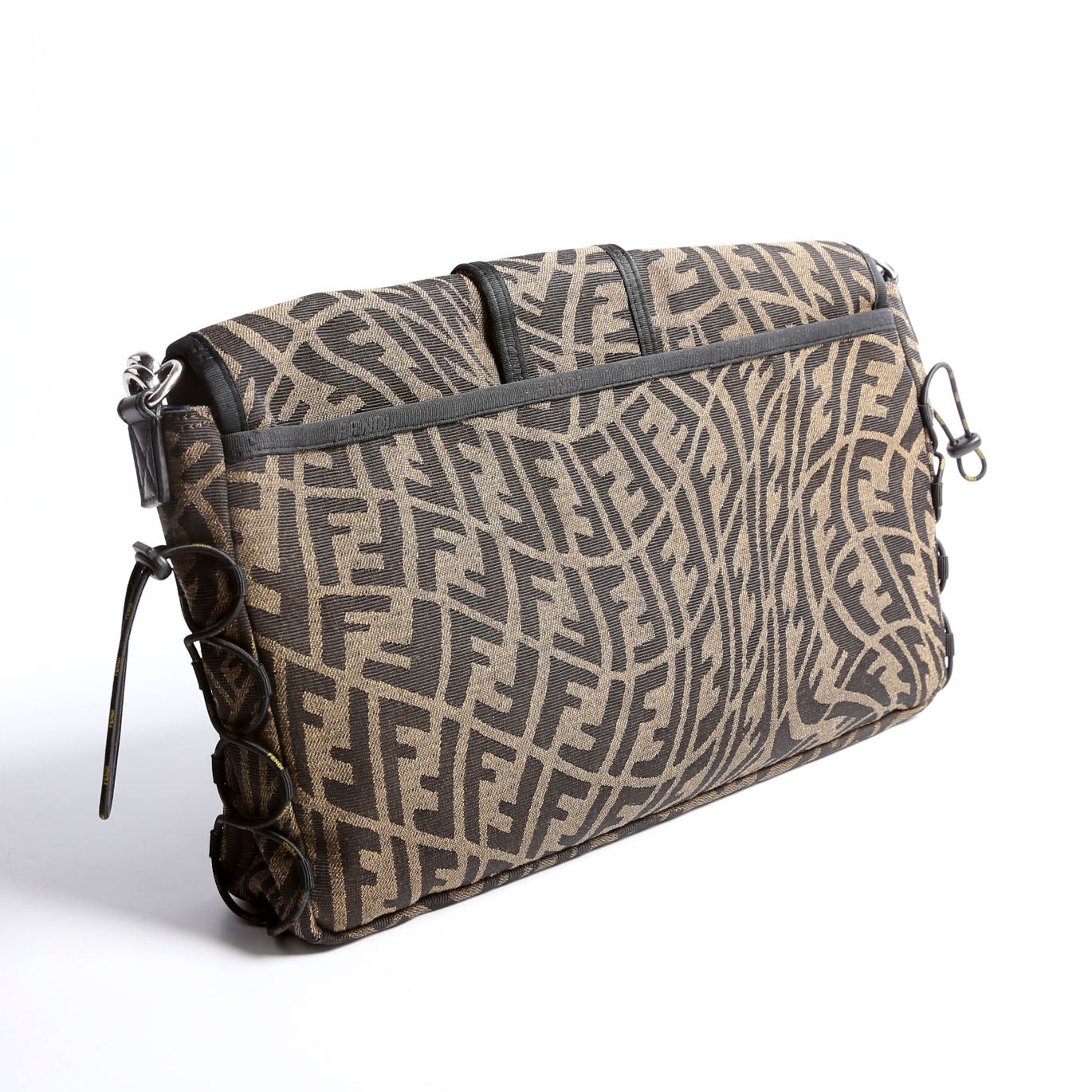 Fendi Ff Zucca Mesh Vertigouette Satchel Bag Black Brown Large