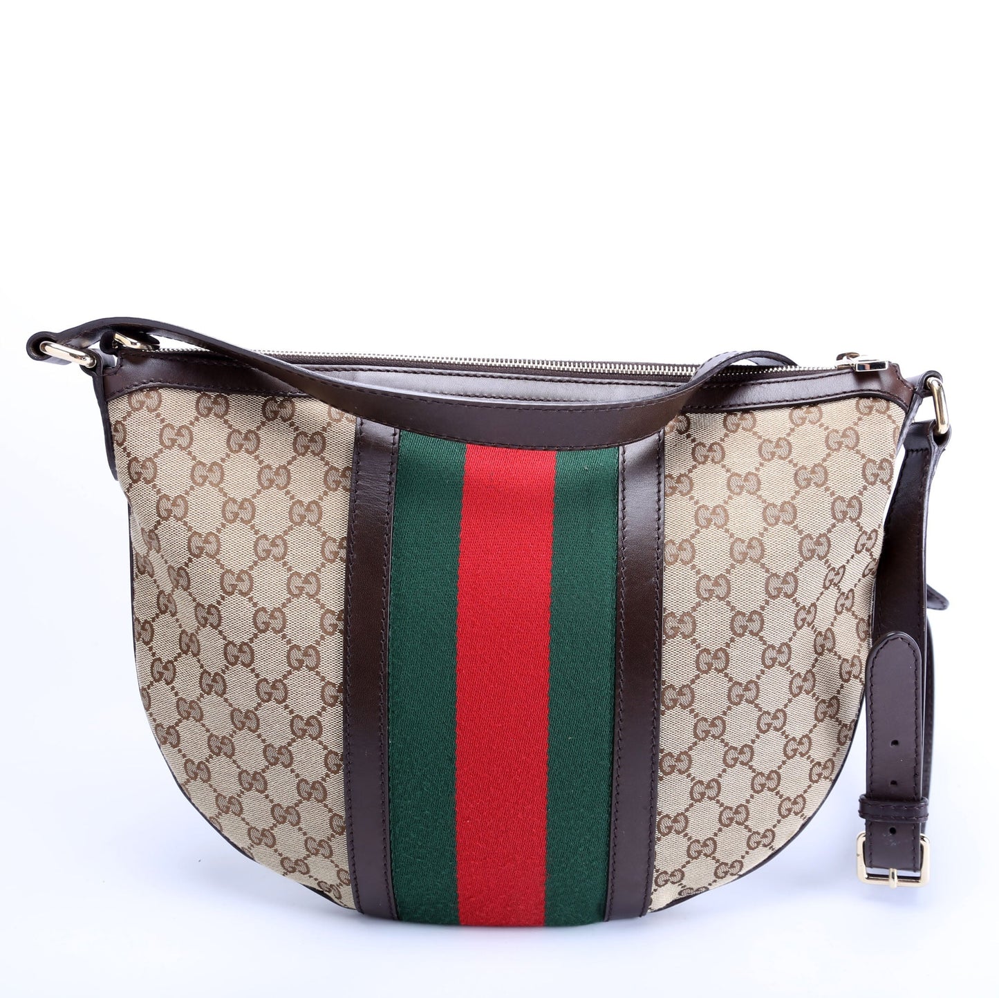 Gucci GG Web Half Moon Canvas Shoulder Bag Hobo 1