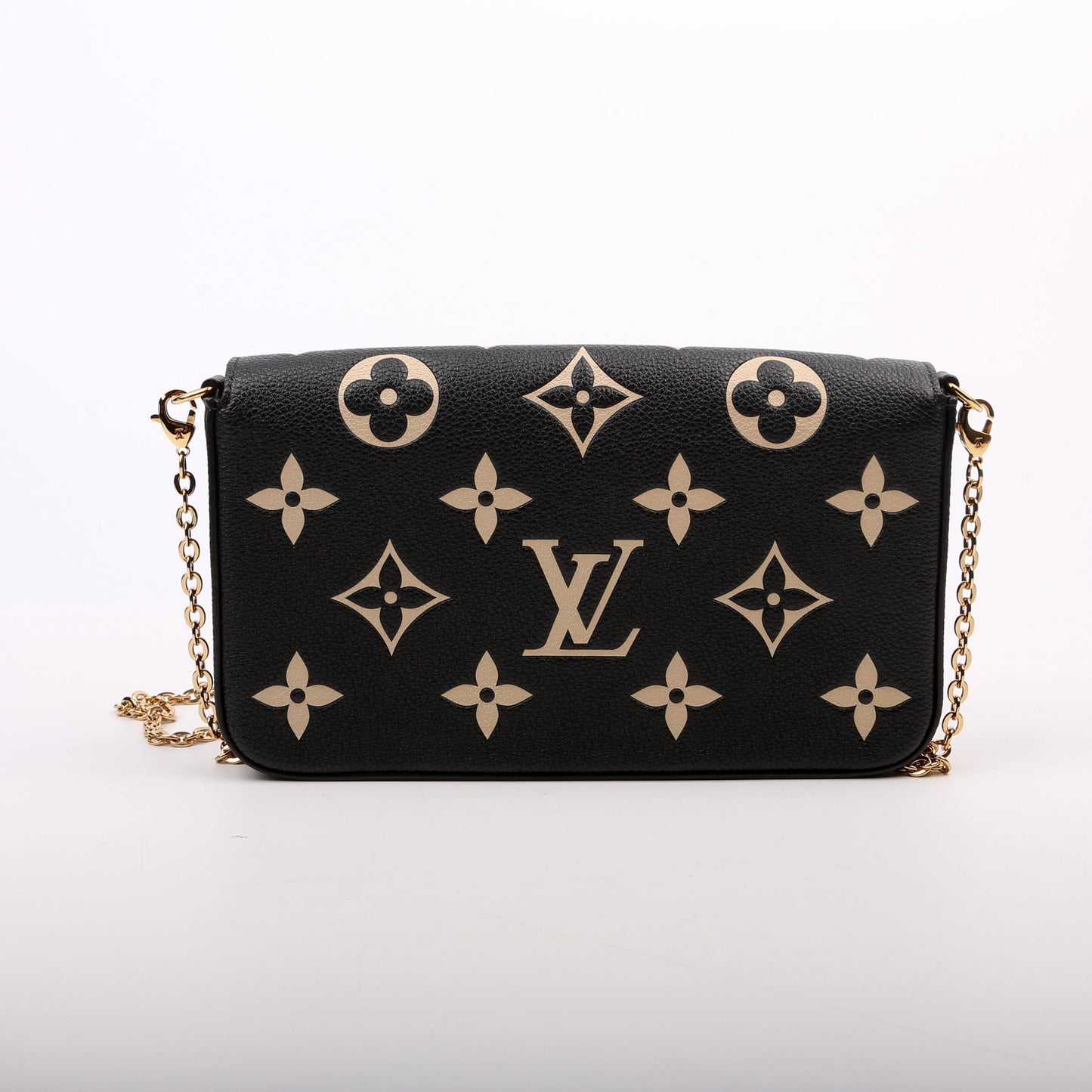 Louis Vuitton Pochette Felicie Bicolor Empreinte Black Beige Clutch Bag