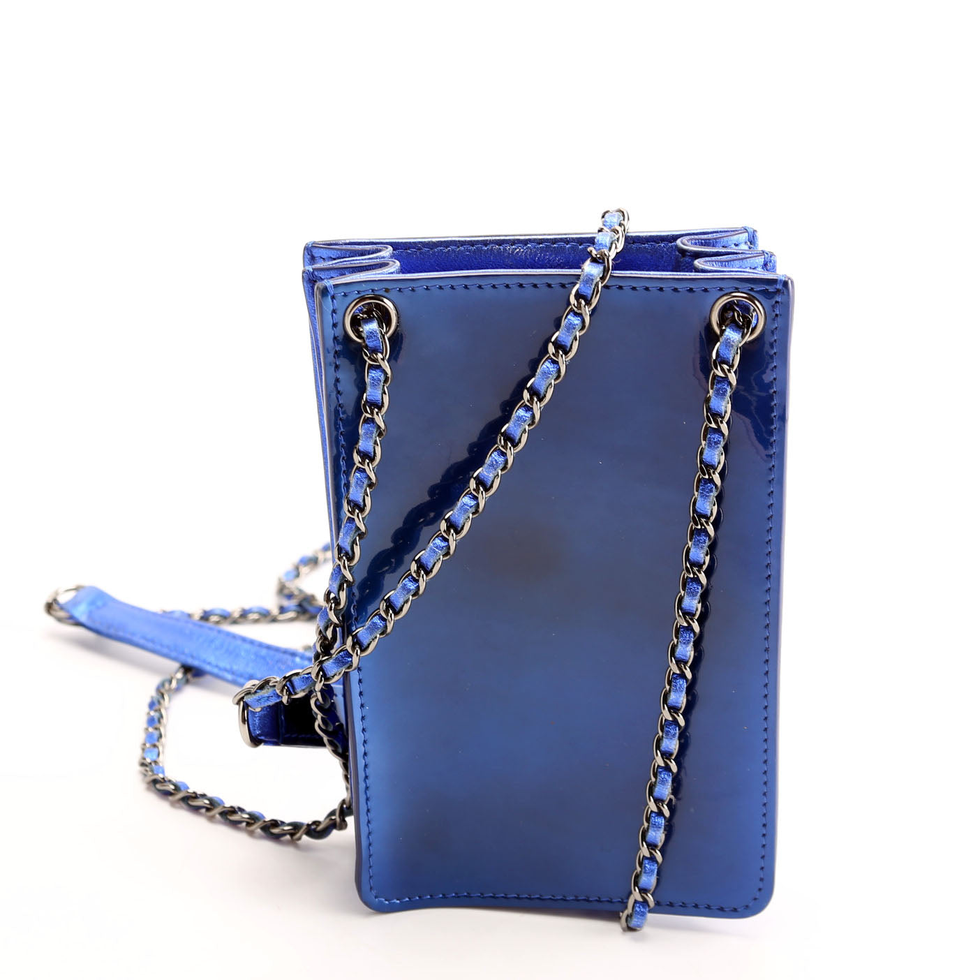 Chanel CC Phone Holder Patent 19M Blue Handbag