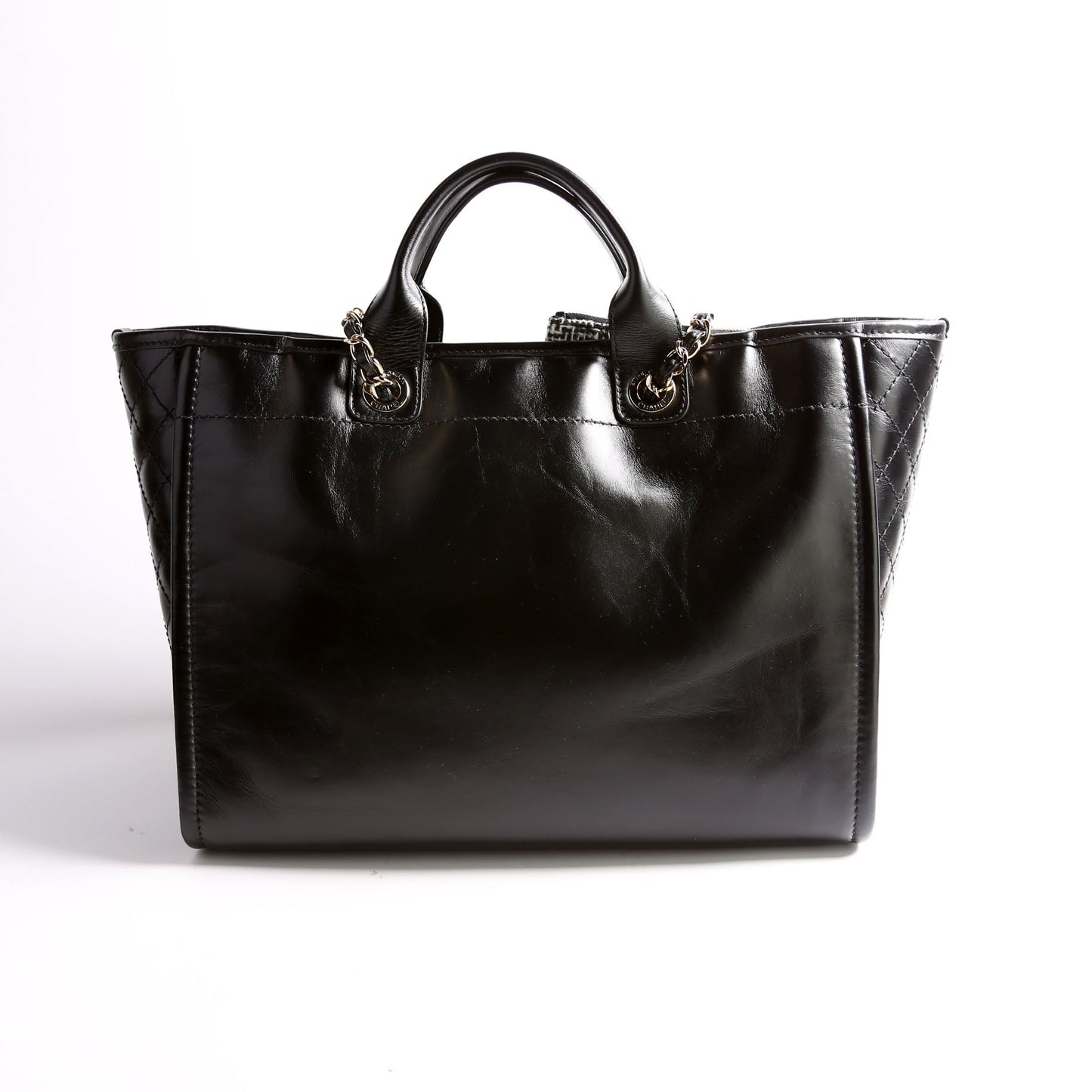 Chanel Deauville Shiny Calf Tweed RFID Black Tote Bag