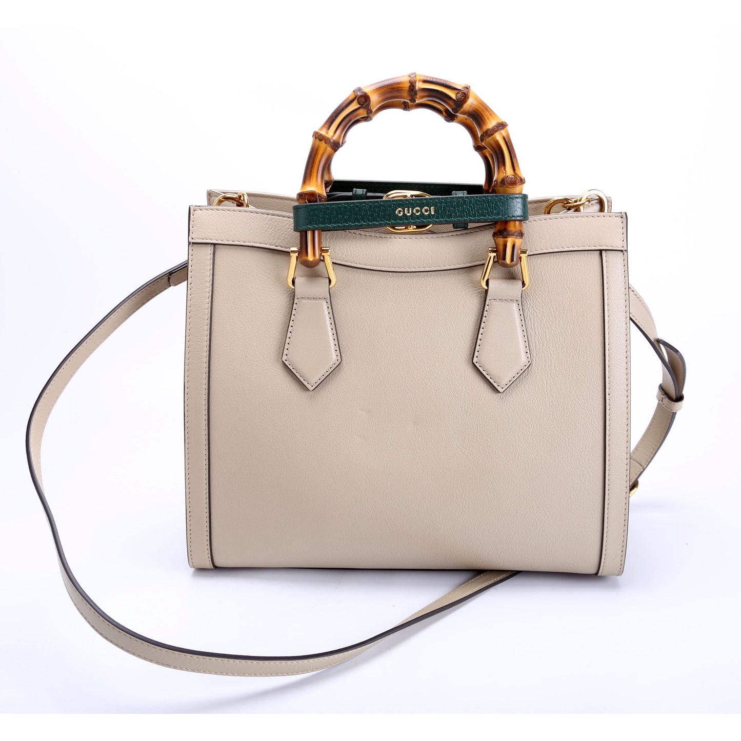 Gucci Diana Taupe Leather Green Small Tote Bag