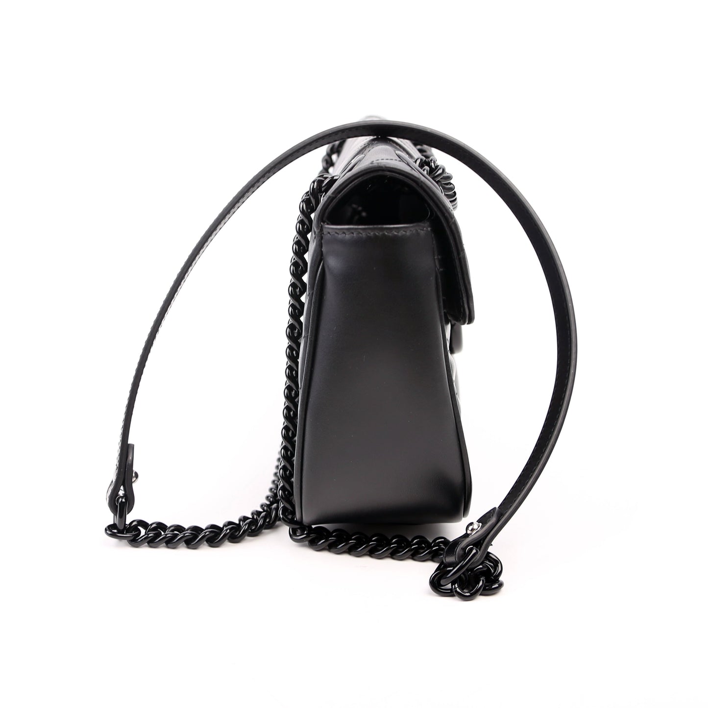 Gucci Marmont Monochrome Leather Black Small Flap Shoulder Bag Black 1