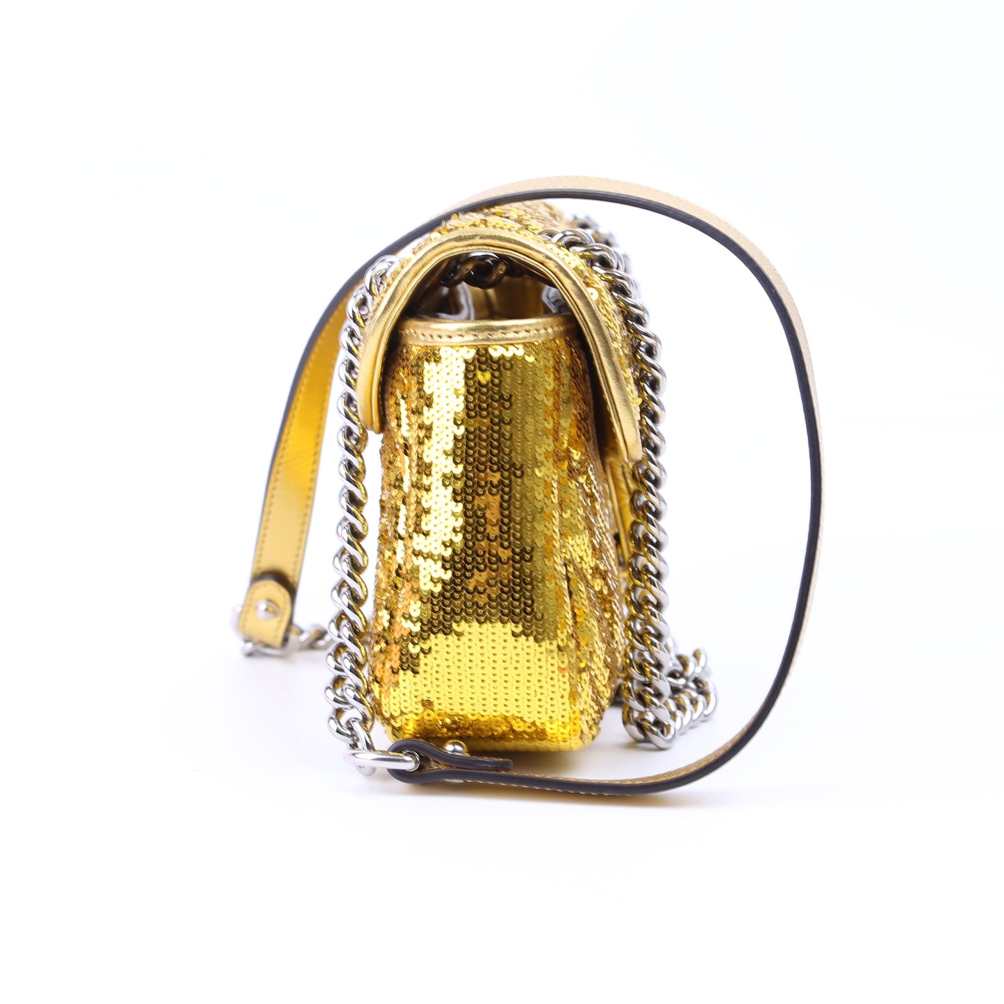 Gucci Marmont Sequin Gold Small Flap Shoulder Bag