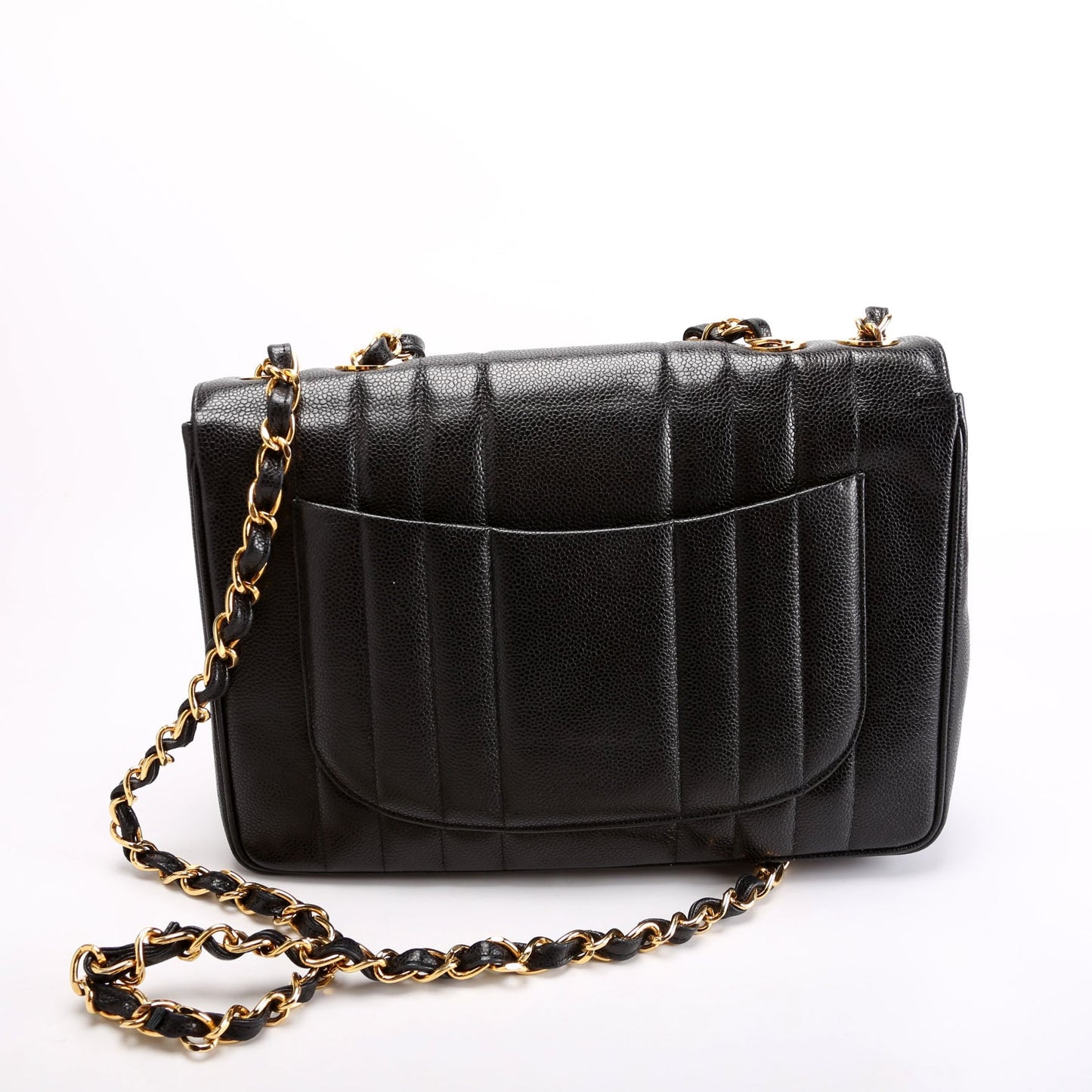 Chanel Flap Vertical Quilted Caviar Jumbo 27M Black Handbag