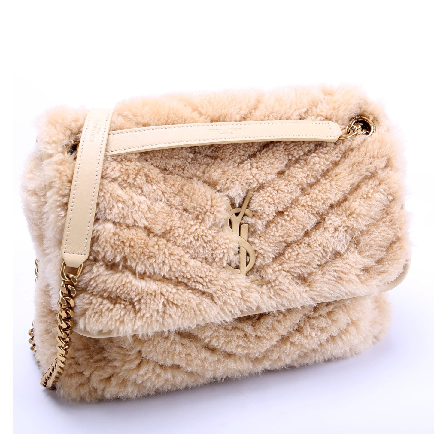 YSL Saint Laurent Saint Laurent Niki Shearling Bag Tan Medium Travel Bag