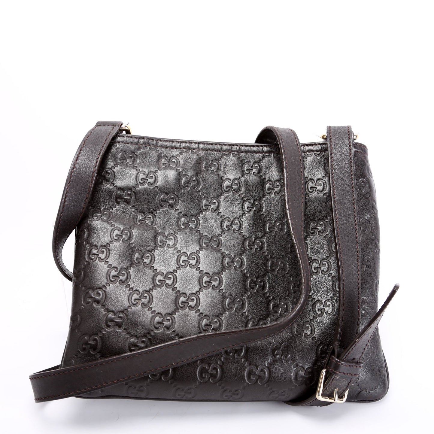 Gucci GG Flat Messenger Leather Brown Shoes