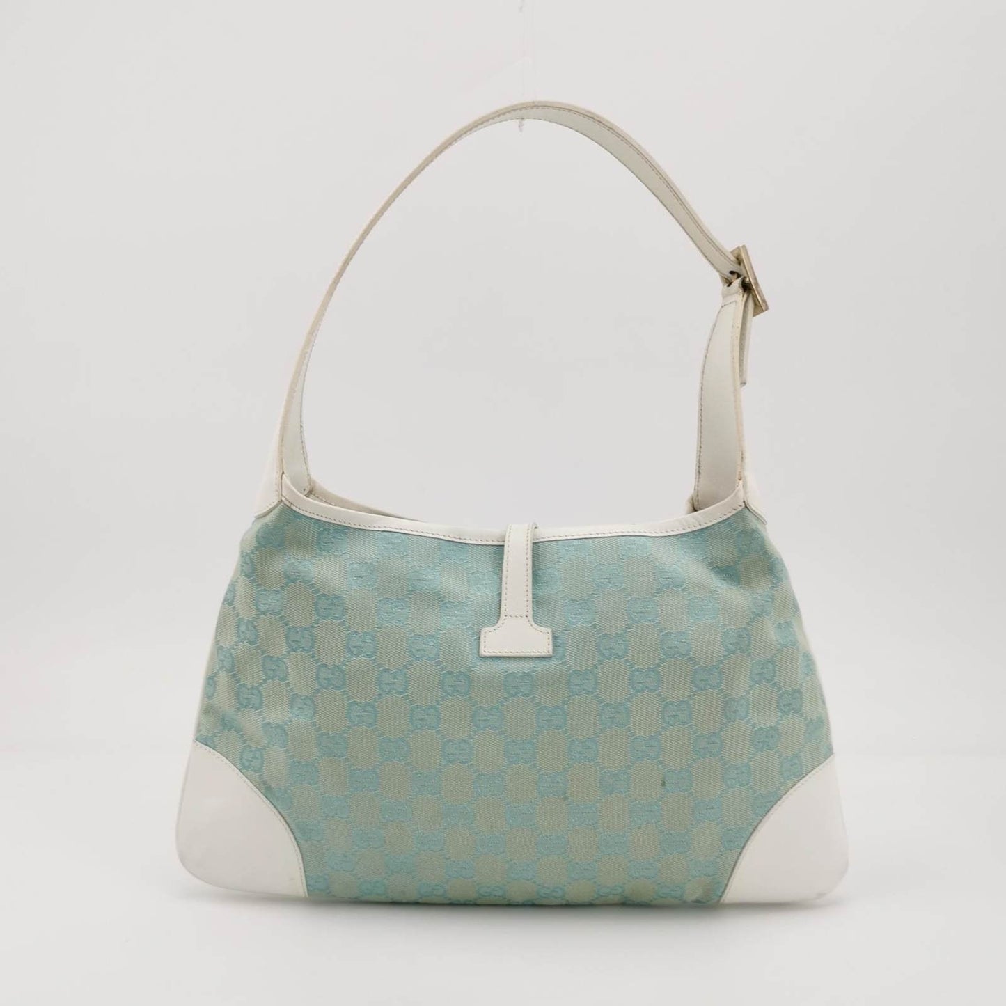 Gucci Jackie Leather Nylon White Blue Shoulder Bag