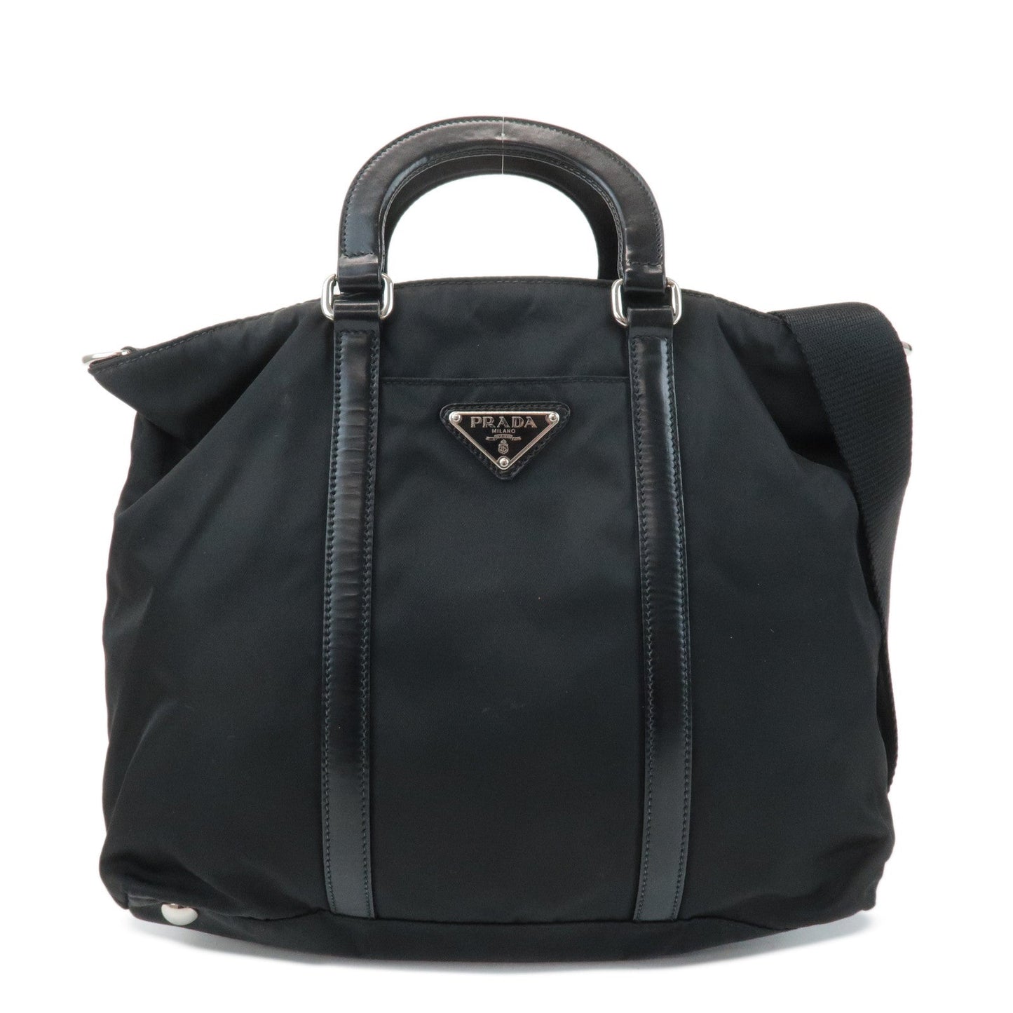 Prada Tote Bag Triangel 2Way Bag Leather Nylon Black
