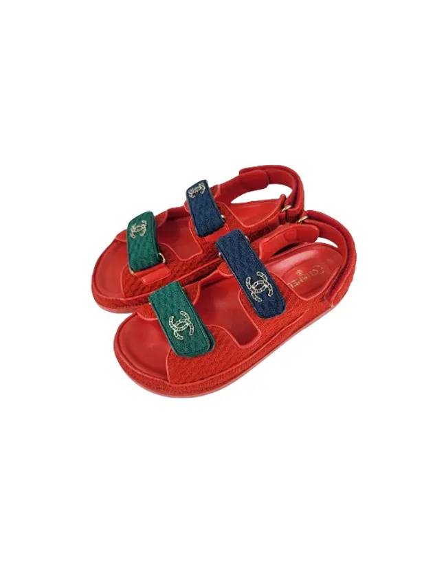 CC Logo Velcro Sandals Red Chanel