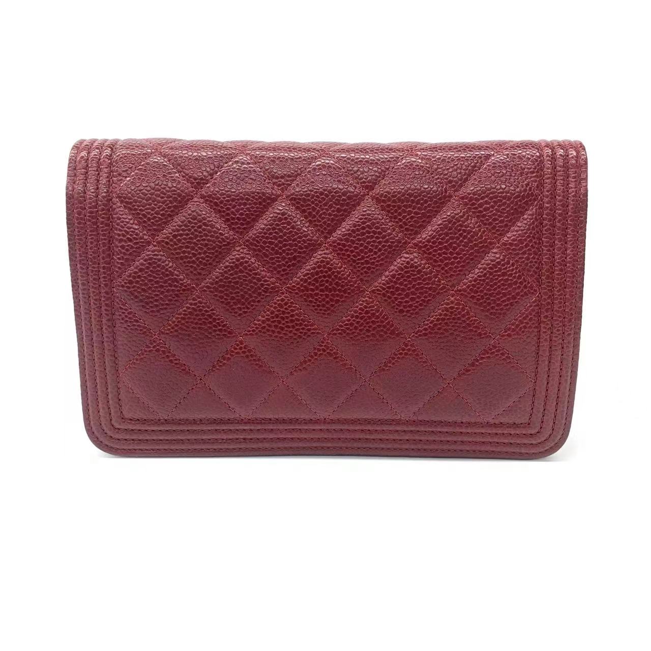 Chanel on Boy Half Flap Caviar Red Leather Wallet Case Leather 1