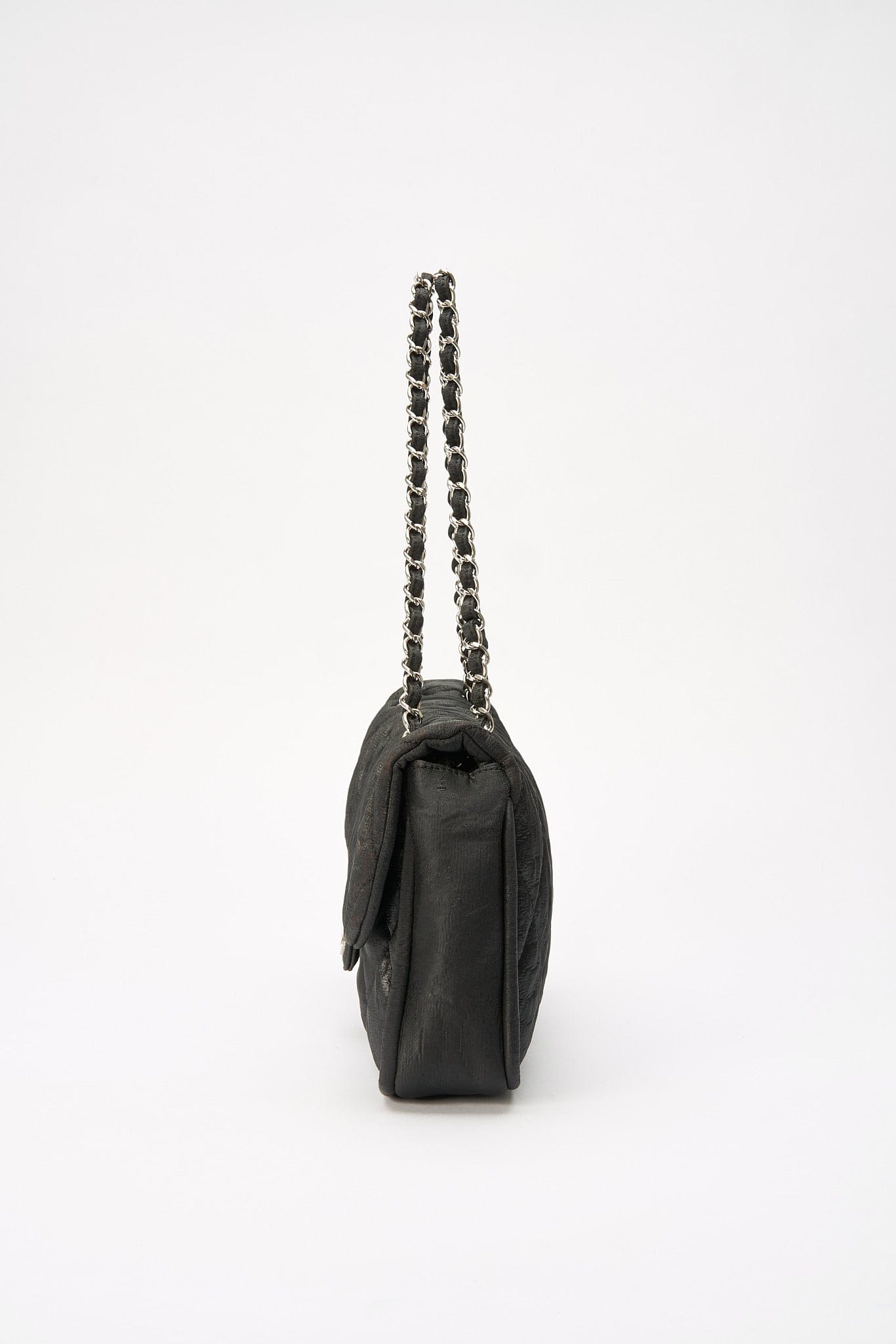 Chanel Black Textured Coated Nylon Single Flap Bag - Black
