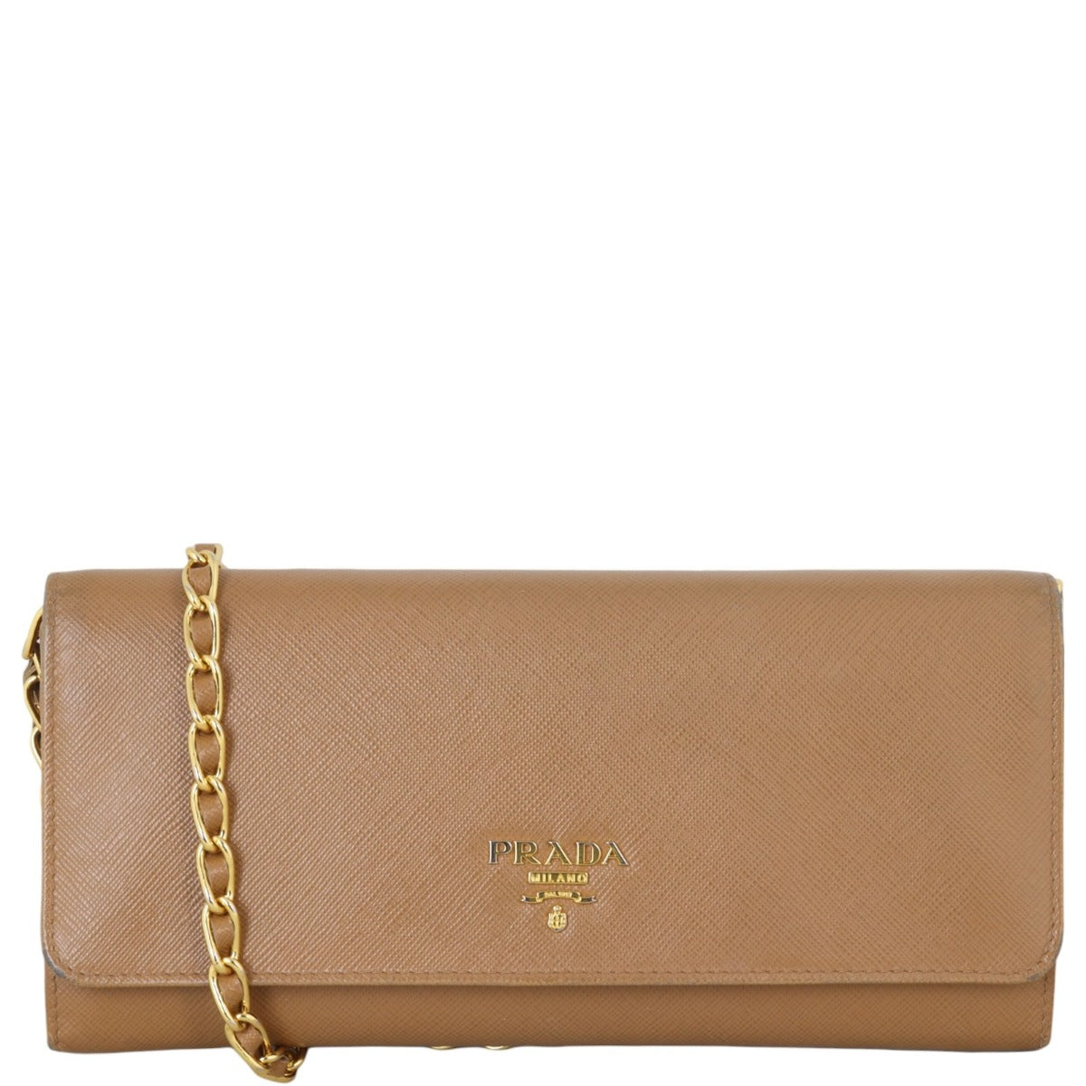 Prada Crossbody Bag Wallet on Metal Saffiano Brown Shoulder Bag