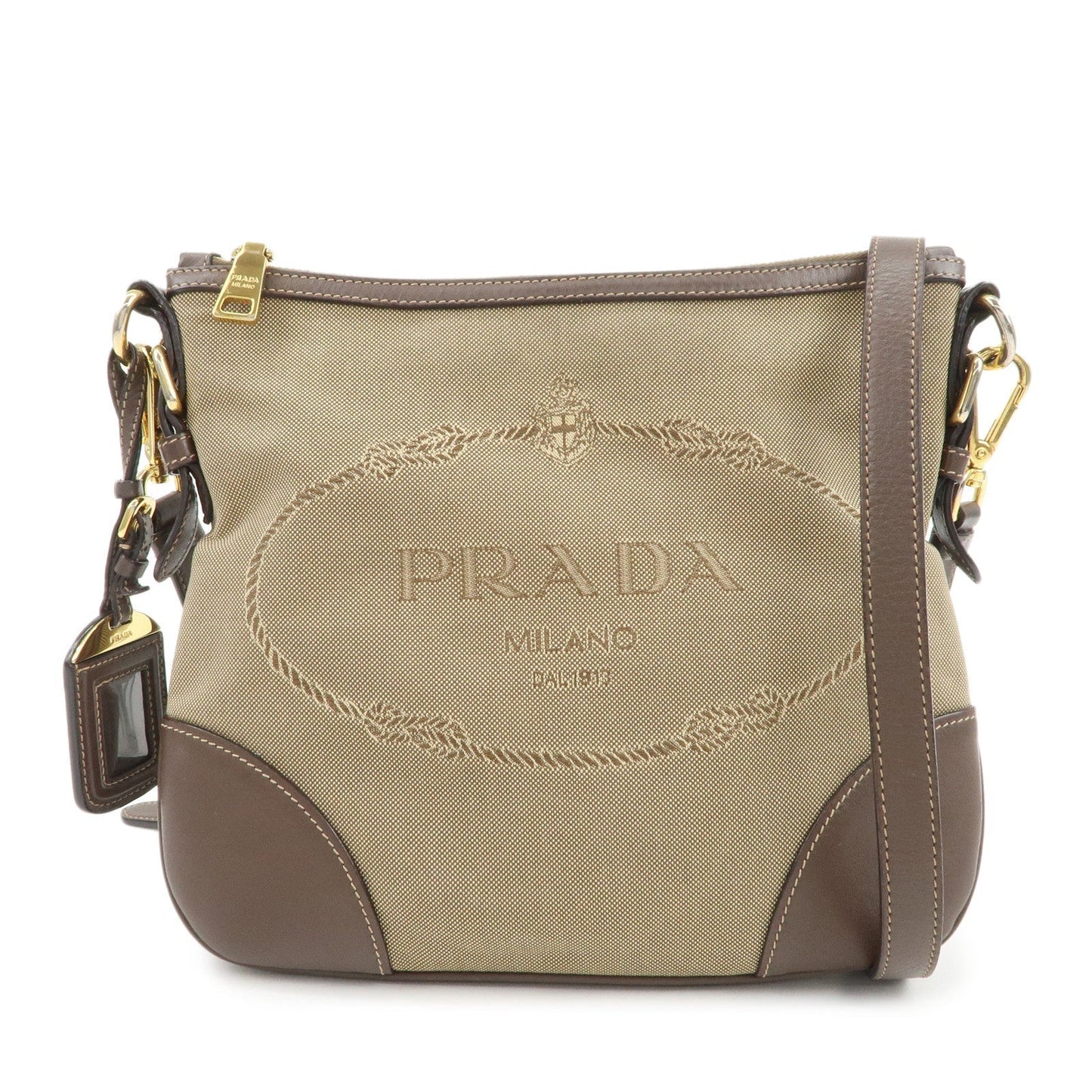 Shoulder Bag Jacquard 3 Leather Brown Beige