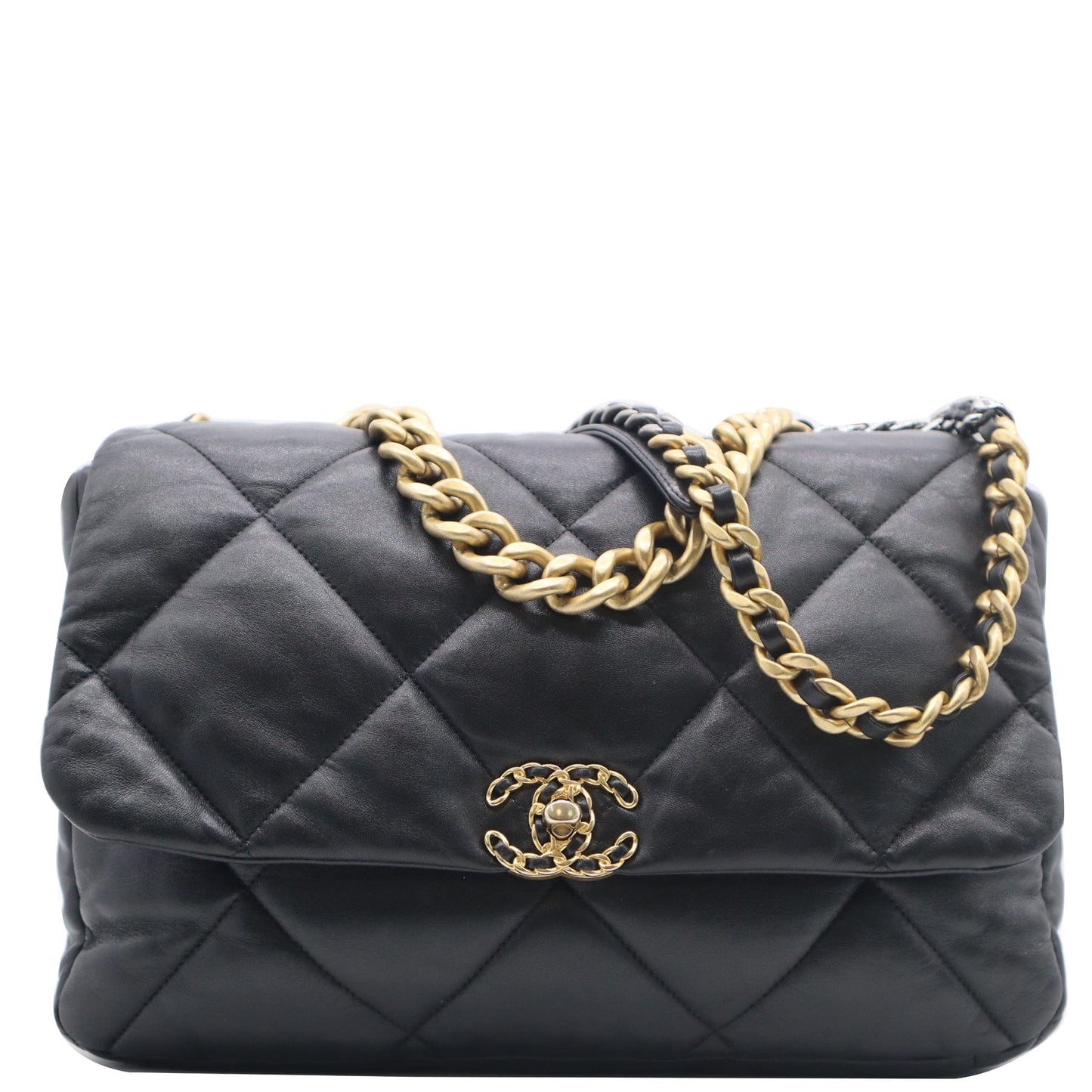 Chanel 19 Flap Quilted Leather Lambskin Black Travel Bag