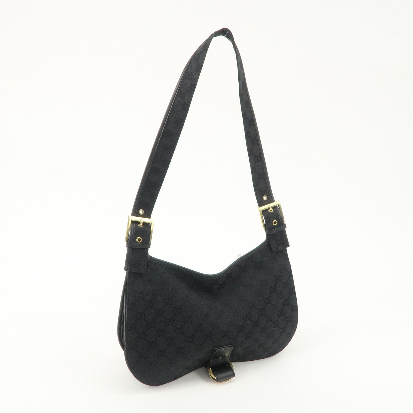 GUCCI GG Canvas Leather Shoulder Bag Hand Bag Black 90665