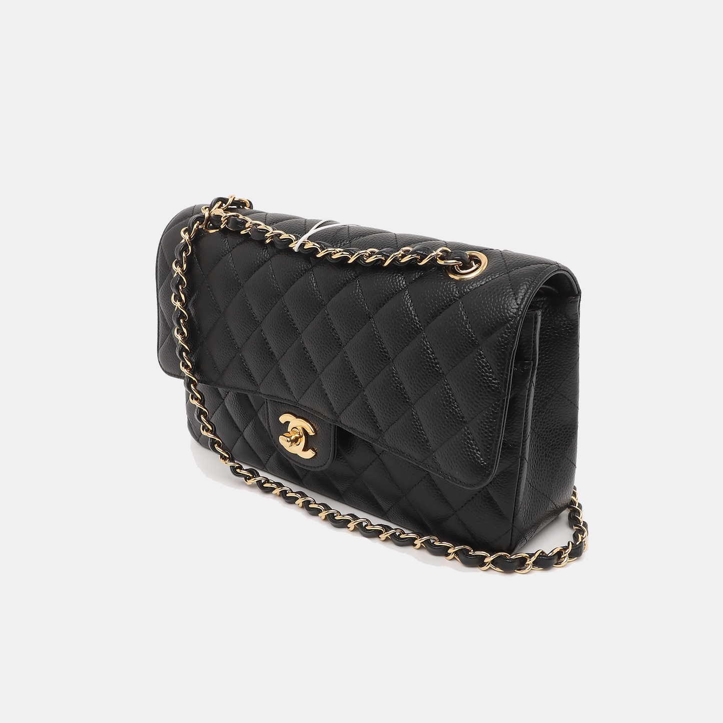 Chanel Classic Flap Caviar Black Gold Leather Handbag
