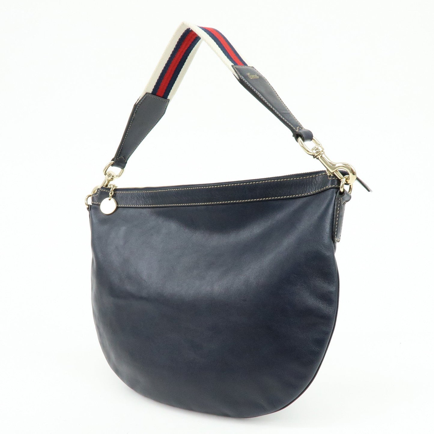 GUCCI Sherry Leather Shoulder Bag Hand Bag Navy 153032