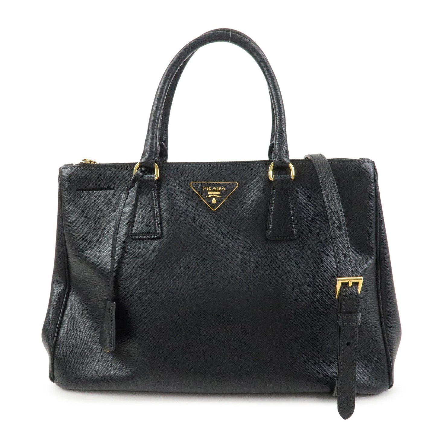 Galleria Triangle 2Way Bag Leather Saffiano Black Handbag